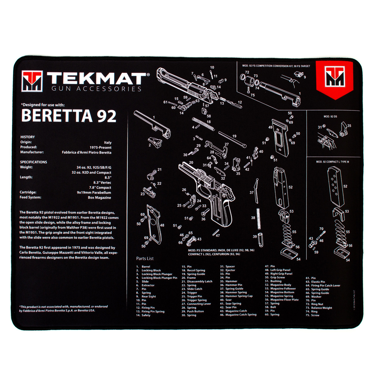 TEKMAT BERETTA 92 ULTRA PREMIUM GUN CLEANING MAT