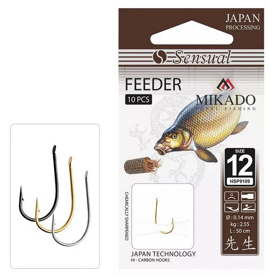 КРЮЧКИ С ПОВОДКАМИ MIKADO SENSUAL FEEDER NI 0,16 MM 10 ШТ.