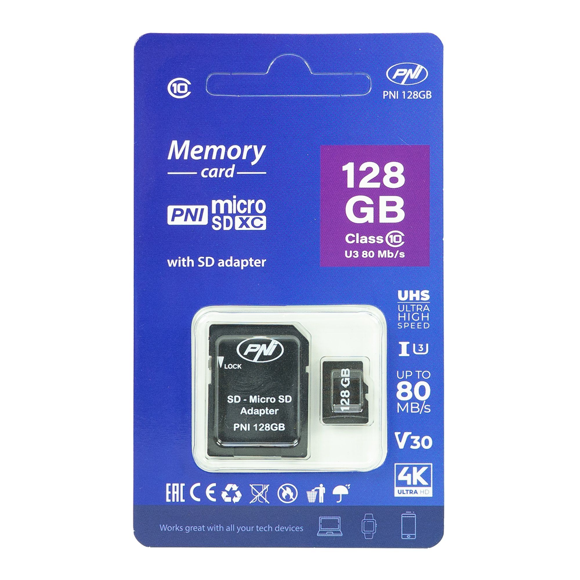 PNI MICROSD 128 GB MÄLUKAART SD-ADAPTERIGA
