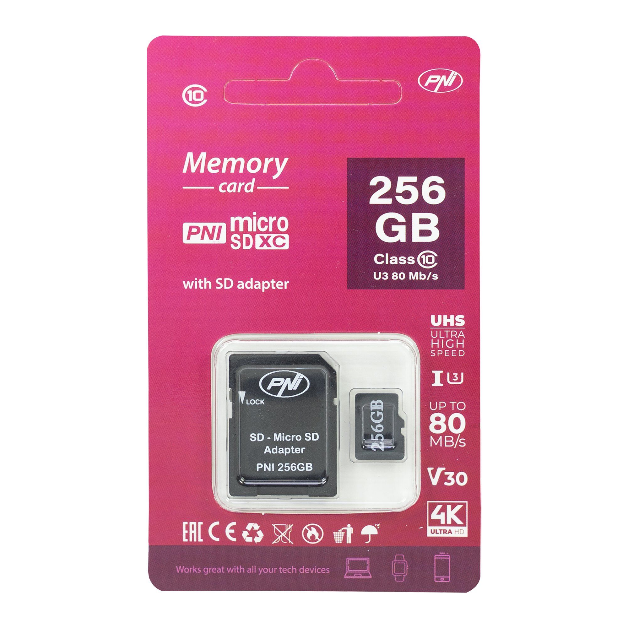 PNI MICROSD 256 GB КАРТА ПАМЯТИ С SD-АДАПТЕРОМ