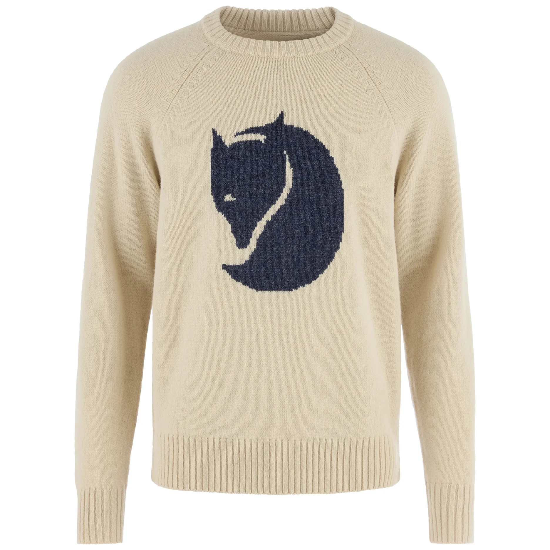 FJÄLLRÄVEN LOGO KNIT SWEATER M MEN'S WOOL SWEATER LIGHT BEIGE