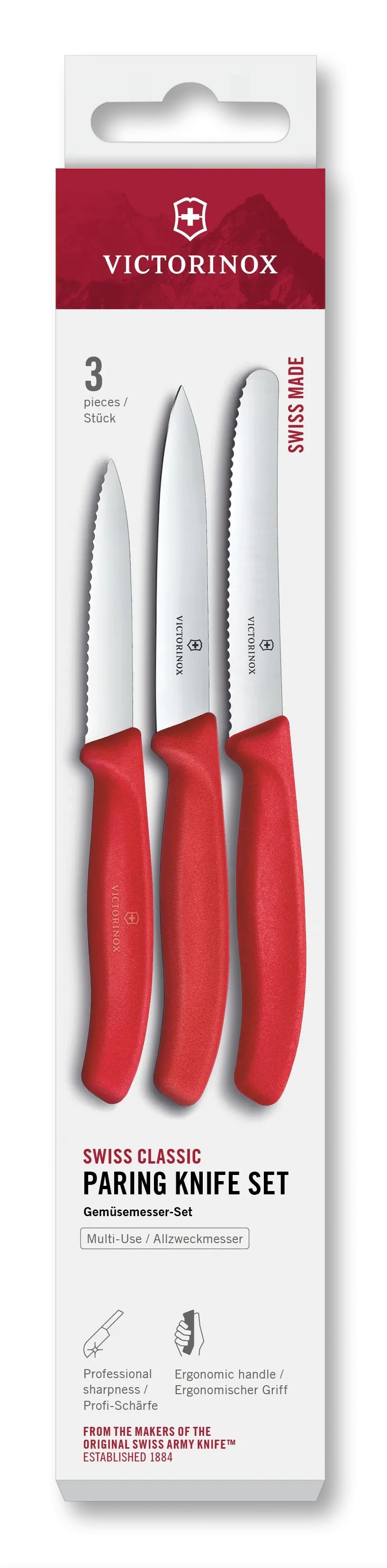 VICTORINOX SWISS CLASSIC PARING KNIFE SET 3 PCS RED